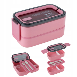 OBEDOVÝ BOX VLOŽKY OBEDOVÉHO BOXU 2 PRIHRADKY S PRÍBOROM 1400ml RUŽOVÝ KITE